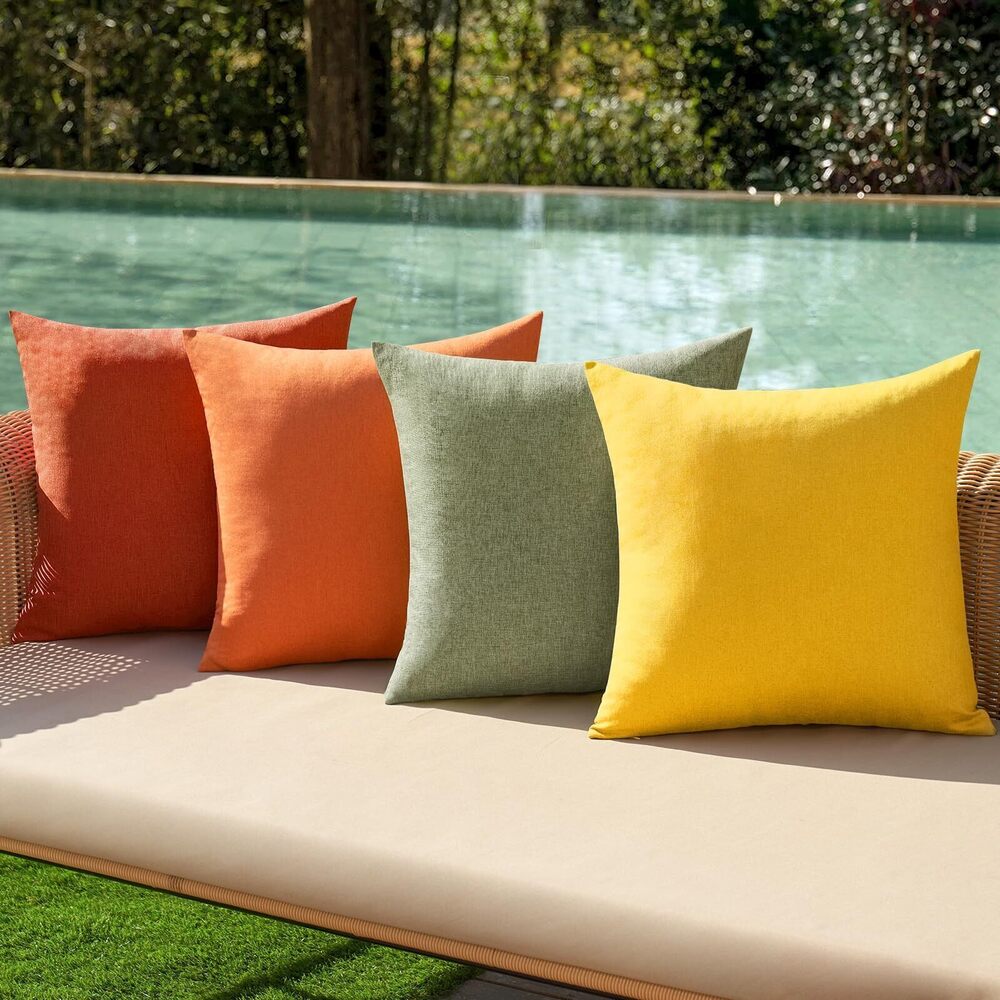1309 Pack of 4 Decorative Outdoor Throw Pillow Covers Linen Waterproof